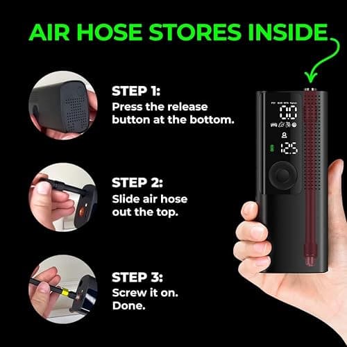 Airmoto Tire Inflator Portable Air Compressor - Air Pump For Car Tires with Digital Pressure Gauge, LED Light and Auto Shut-Off Function - Cordless Pump for Car, Motorcycle, Bicycle, Ball thumbnail 4