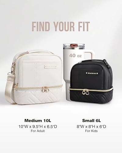 Double Deck Lunch Box Bag Women - Vegan Leather Insulated Waterproof Leakproof Cooler for Work Travel Picnics - Teacher Mothers Day Christmas Birthday Gifts thumbnail 5
