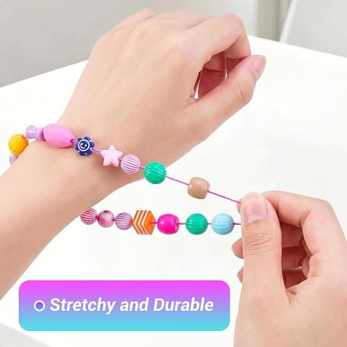 1 mm Stretchy Bracelet String with Scissors Beading Needle, 4 Rolls,660FT | Elastic String for DIY Crafts, Stretchy Cord for Jewelry Making Sewing Necklace Beading (Black, White, Rainbow) thumbnail 5