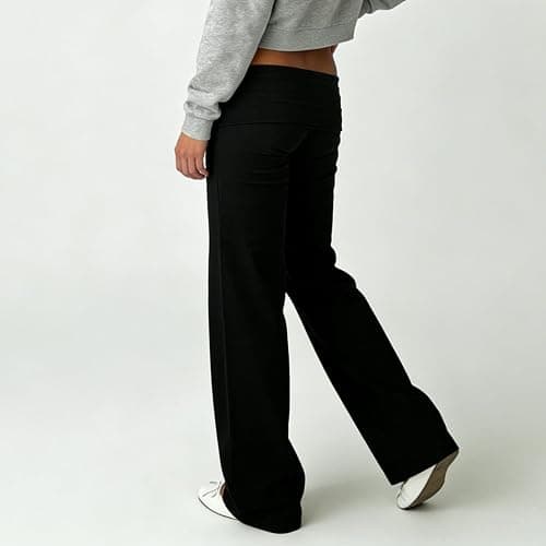FOMOYUU Fold Over Lounge Pants for Women Y2K Low Rise Wide Leg Yoga Sweatpants Stretchy Foldover Pants Workout Bottoms thumbnail 7
