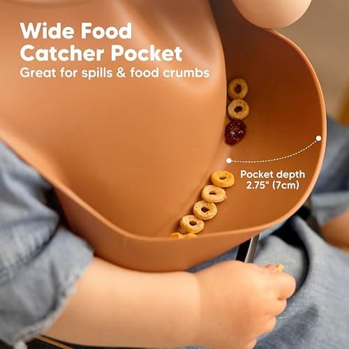 KeaBabies 2-Pack Silicone Bibs for Babies, Toddlers Girl, Boy – Sturdy Food-Grade Baby Bibs for Eating, Large Food Catcher, Clean & Put On Easily, Waterproof Toddler Feeding Essentials (Terracotta) thumbnail 4