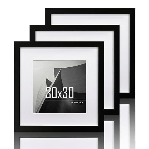 VUVUZULA Bilderrahmen 30x30cm Schwarz Holz Quadratisch Fotorahmen Holzrahmen MDF Rahmen mit Passepartout 20x20cm 3er Set - Image 1