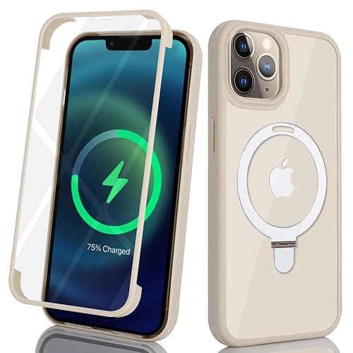 Cavor for iPhone 11 Pro Max Case with Screen Protector,Compatible with Magsafe and Stand, Phone Case for iPhone 11 Pro Max Case Built in Screen Protector,Shockproof Protective Cover-Beige thumbnail 2