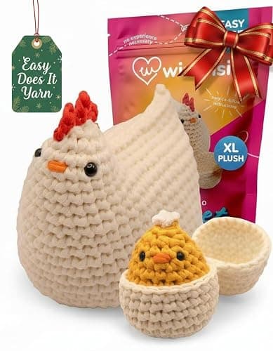Wimmsie Crochet Animal Kit for Beginners - Easy Beginner Crochet Kit for Kids - Amigurumi Chicken Chick & Egg - 3 Kawaii Stuffed Animals - Cute DIY Yarn Plush - Image 1