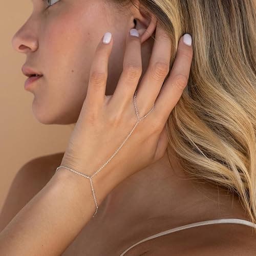 3PCS 14K Gold-Plated Hand Chain Bracelets for Women, Stack Bracelets Set Adjustable, Trendy Dainty Ring Bracelet Hand Chain thumbnail 7
