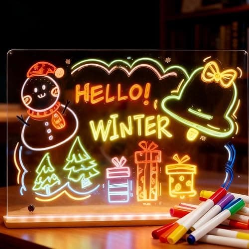 LED Note Board with Colors, 2026 New Led Drawing Board Acrylic Dry Erase Signage Board, Glowing Acrylic Message Marker Board Light up Dry Erase Board with Stand and 7 Colored Pens (A-5.9 * 5.9in) - Image 1