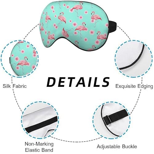 NOHSHE Pink Flamingo Eye Mask Sleeping Mask Tropical Pink Flowers Blue Sleep Masks Silky Soft Eye Cover for Women Men Shading Blindfold for Air Travel Sleeping thumbnail 3