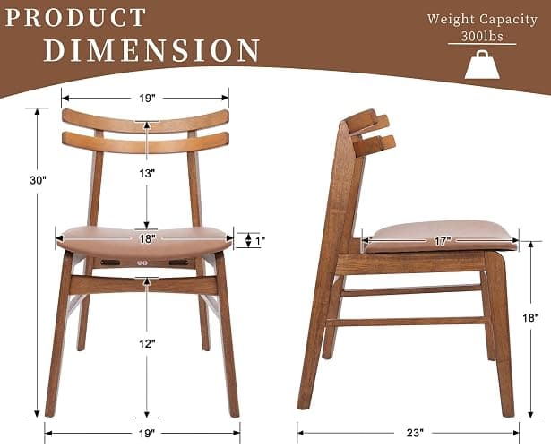 ROCITY Walnut Wooden Dining Chairs Set of 4, Faux Leather Upholstered Seating with Solid Wood Frame and Curved Back, for Dining Room and Restaurant Use, Brown thumbnail 2