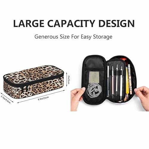 Yekiua Cheetah Pencil Case Organizer Animal Leopard Skin College Office Big Capacity Pencil Bag Brown Black Beige thumbnail 3
