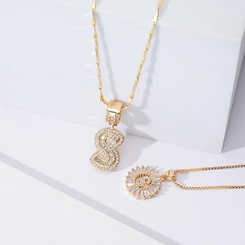 MEIITRUE Initial Necklace for Women 14k Gold Plated Bling Dainty Necklaces Trendy Chunky Custom Name Necklace Personalized Round Circle Pendant Zirconia Letters Name Crystal Jewelry Gifts for Women thumbnail 4