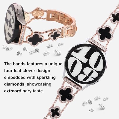 Chinmumu for Samsung Galaxy Watch 7 6 5 4 FE Band 40mm 44mm, 20mm Watch Band,Four Leaf Clover Women Bling Diamond Band for Watch 6/4 Classic 5 Pro Active 2 43mm 47mm 42mm 46mm thumbnail 5