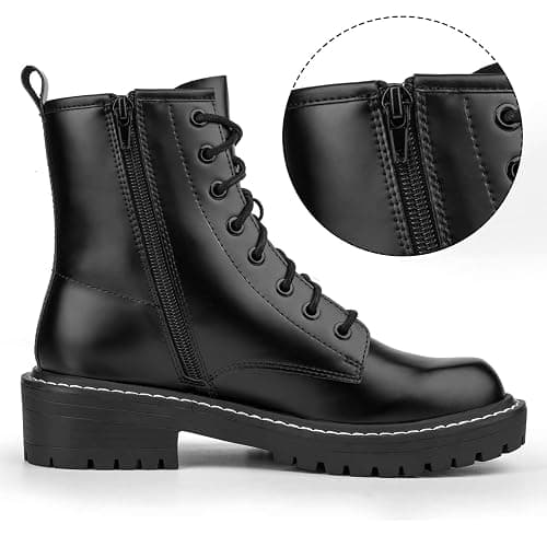 ICHIGO Women’s Fashion Ankle Booties Causal 8-Eye Side Zipper Lace-up Combat Boots thumbnail 4