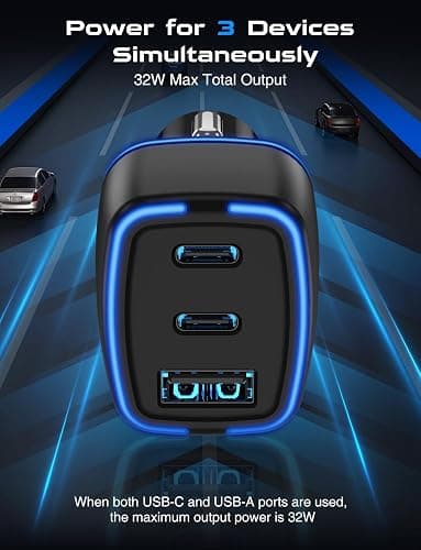 USB C Car Charger, 3 Port PD Super Mini Cigarette Lighter Adapter, 2Pack USB-C & A Fast Car Charging for iPhone 16/15 Pro Max, Galaxy S25/S24, iPad, Pixel, Android Phones,Travel Essentials for Men thumbnail 2
