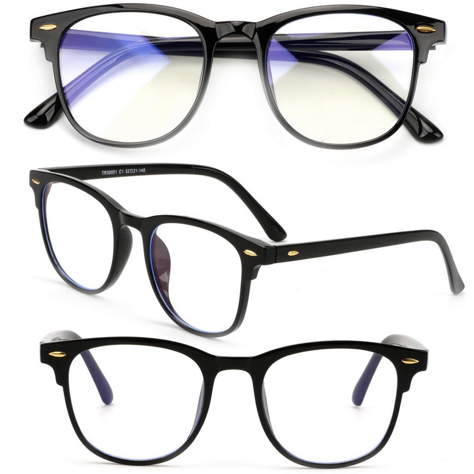 Blue Light Blocking Gaming Glasses Spectacles Anti Eyestrain Glasses Eyewear Retro Vision Care Anti Glare for PC Laptop Gamer Computer Reading - Black thumbnail 2