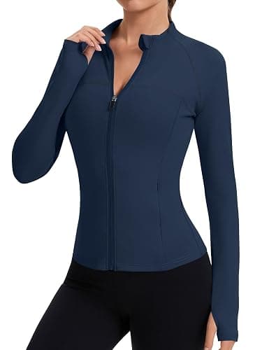 Rapbin Women's Full Zip Workout jackets Runing Slim Fit Athletic Tops With Thumb Holes - Image 1