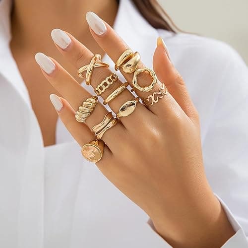 INENIMARTJ Boho Rings for Women Teen Girls,Gold Stacking Rings Set Vintage Knuckle Stackable Moon Star Snake Butterfly Heart Flower Leaf Top Finger Rings thumbnail 2