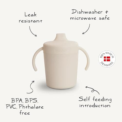 Mushie Trainer Sippy Cup | Made in Denmark | Leak Resistant Twist-Off Lid & Handles | 6 Months + (Cloud) thumbnail 8