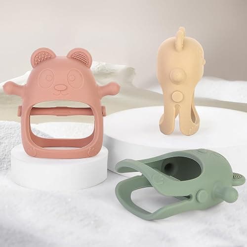 Eascrozn 3 Pack Baby Teething Toys 3 Months+, Silicone Teething Mitten for Babies Anti Drop Wrist Hand Teether, Baby Chew Toys for Sucking Needs thumbnail 5