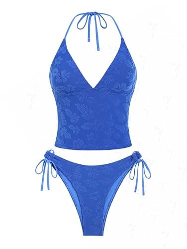 seamoly Women's Tankinis Striped Halter String Tie Side 2 Piece Tankini Sets Swimsuit - Image 1