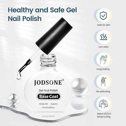 JODSONE 10ml Base Coat Gel Nail Polish Glossy Durable Gel Soak Off Clear No Wipe Nail Salon and DIY Home Need U V Lamp Curing thumbnail 4