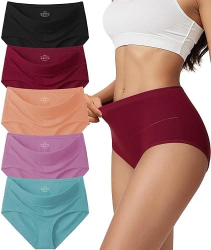 Vevmon Cotton Underwear for Women High Waisted Soft Ladies Panties 5 Pack | Full Coverage Breathable Briefs, Moisture-Wicking Cotton Fabric, Fits Comfortably Underwear for Gym, Work, Daily, Loungewear - Image 1