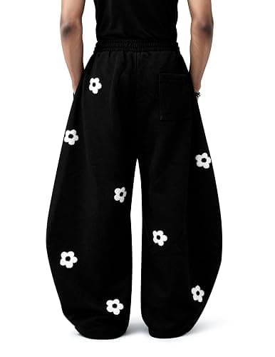 Aelfric Eden Baggy Wide Leg Sweatpants Flower Embroidery Casual Y2K Elastic Drawstring Lantern Barrel Lounge Trouser Pants thumbnail 8