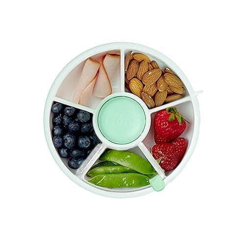 GoBe Kids Small Snack Spinner Flip Bundle with Hand Strap and Sticker Sheet - Reusable Snack Container with 5 Compartment Dispenser and Lid | BPA/PVC Free | Dishwasher Safe | No Spill- Mint Green - Mint Green - Small - Flip
