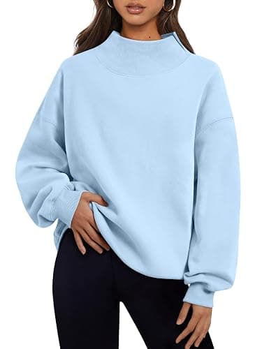 Trendy Queen Womens Mock Neck Sweatshirts Oversized Pullover Fall Outfits | Fall Fashion Clothes 2026,Airport Travel Outfits,Long Sleeve Tops,Trending Soft Fleece,Casual Work Hiking Lounge Clothing - Image 1