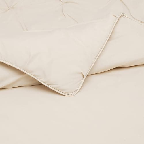 Amazon Basics Soft, Breathable Queen Size Comforter Sets, All-Season Down-Alternative 3-Piece Bedding Set, Pinch Pleat Design, Full/Queen Size, Beige thumbnail 4