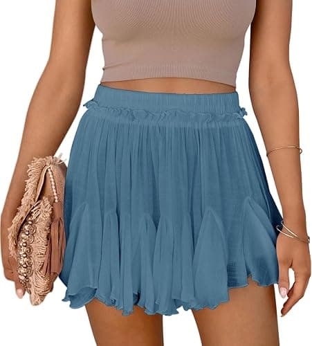 Women's Flowy Shorts Casual Linen Boho Ruffle Mini Skirts Pleated High Waist Cute Butterfly Skorts with Pockets Summer Trendy - Image 1