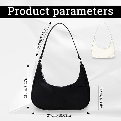 WisePoint Crescent Bag, Nylon Dumpling Bag with Zipper Mini Handbag for women, Fashionable Luna Bag for Shopping, Dating (black) thumbnail 6