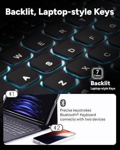 ZAGG Pro Keys 2 iPad Pro 11" (M5)/ (M4) Keyboard Case - Wireless Keyboard & Detachable Folio Case, Laptop-Style Keys, Multi-Pairing Bluetooth, 6.6 ft Drop Protection, NOT COMPATIBLE w iPad Pro Gen 1-4 thumbnail 6