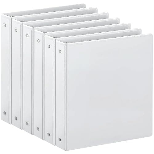 SUIN 1-inch 3 Ring Binder with 2 Pockets, Clear Customizable View Binders for US Letter Size 8.5'' x 11'', PVC Free, 1'' Binder for Office, Home, and School, White, 6 Pack - Image 1