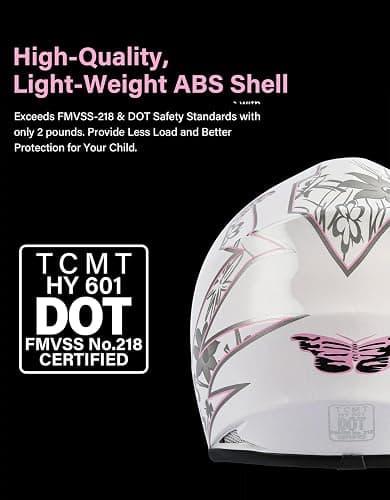 TCT-MOTORPARTS DOT Youth Kids Dirt Bike Full Face Helmets Motocross ATV Offroad Four Wheeler Helmet Pink Butterfly Small Size thumbnail 4