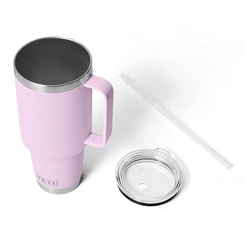 YETI Rambler 42 oz Tumbler with Handle and Straw Lid, Travel Mug Water Tumbler, Vacuum Insulated Cup with Handle, Stainless Steel, Cherry Blossom - Textured thumbnail 6