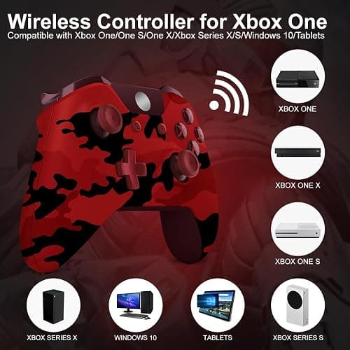 ADHJIE Xbox One Controller, Wireless Controller for Xbox One/One X/S Xbox Series X/S/PC Windows 10 with Bluetooth Connection, Dual Vibration, Camo Red thumbnail 2