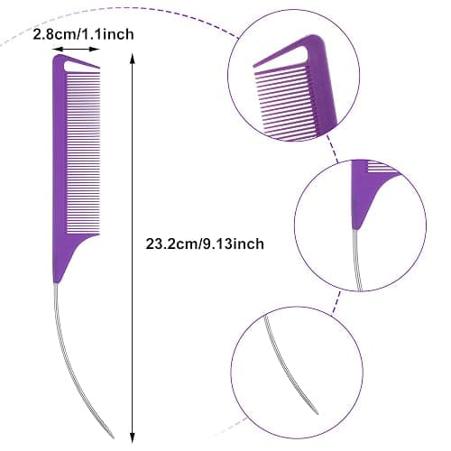 Rat Tail Comb, Mabor 3 Pcs C Curved Hair Parting Combs Styling Tools Fine Tooth Comb with Bend Steel Needle Carbon Fiber Pin Tail Combs for Women Barber thumbnail 2