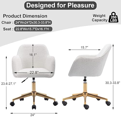 Yoluckea Furry Height Adjustable Vanity Chair, Computer Cute Office Desk Chairs, Faux Swivel Chair White Faux Four Pads thumbnail 3