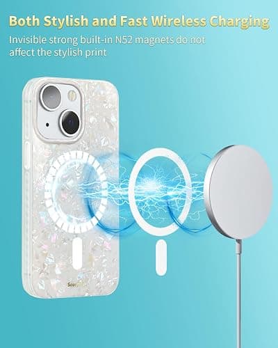 SCORPIFY for iPhone 15 Plus Case [Compatible with MagSafe] with Colorful Pearl Iridescent Design, Cute Clear Magnetic Phone Cover for Women Girls and Men, Bumper with Mother of Pearl Shell Pattern thumbnail 5