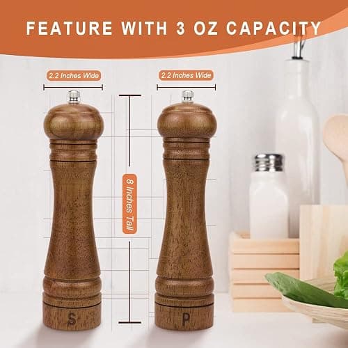 XQXQ Wood Salt and Pepper Mill Set, Pepper Grinders, Salt Shakers with Adjustable Ceramic Rotor- 8 inches -Pack of 2 thumbnail 3
