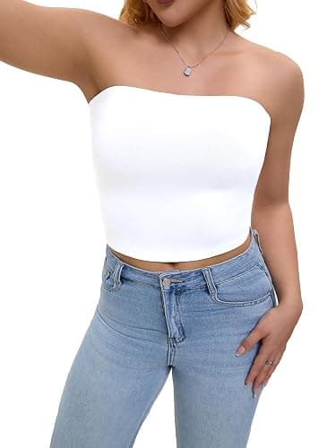 SKYZOO Tube Tops for Women Strapless Crop Basic Backless Sleeveless Bandeau Going Out Cute 2025 Summer Tops thumbnail 3