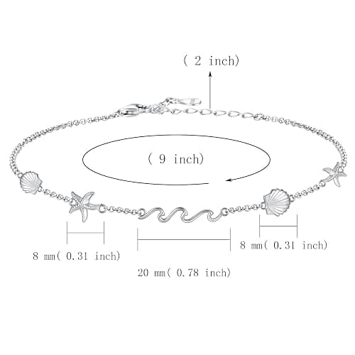 Ocean Wave Beach Shell Anklet 925 Sterling Silver Sea Starfish Seashell Ankle Bracelet Summer Jewelry Gifts for Women thumbnail 5