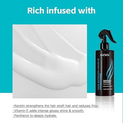 BUFSOU Keratin ALL-in-1 Leave-In Conditioner Spray | 450°F Heat Protectant + Split Ends Repair | Family-Safe Formula for All Hair Types | Vegan & Color-Treated Hair Approved (13.58 Fl Oz) thumbnail 3