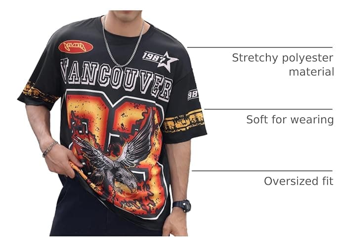 WDIRARA Men's Eagle Letter Graphic Street T Shirt Oversized Short Sleeve Crewneck Tee Top thumbnail 4