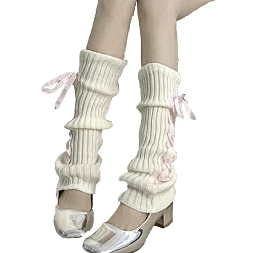 Sksshion Y2K 80s Leg Warmers for Women Bow Tie Rib Knit Leg Warmer Winter Boot Socks - Image 1