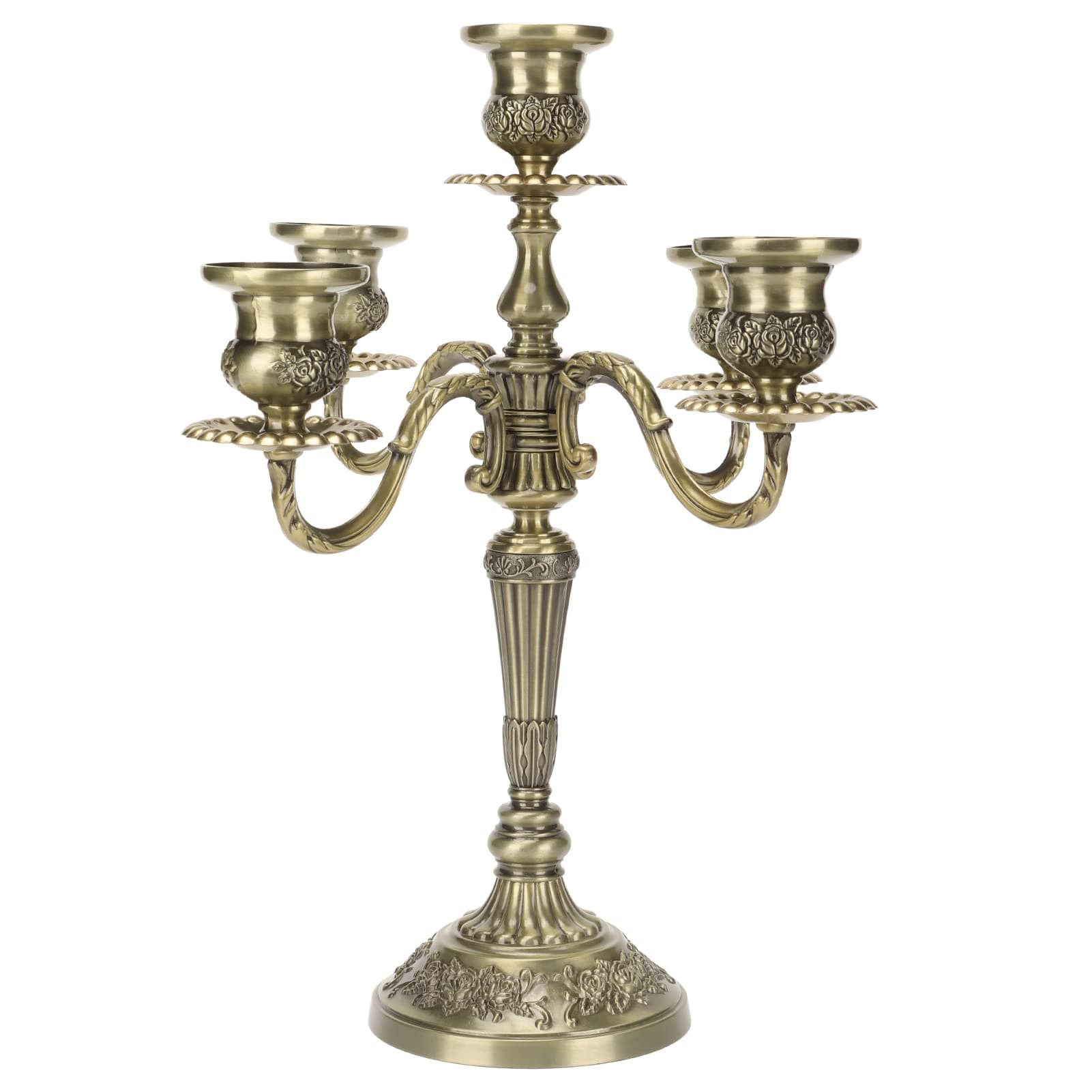 MUNEFE Vintage Tall Candelabra, 5 Arms Candle Holder Stick, 5 Candle Metal Candelabra Suitable for Wedding Dinning Party Decorative thumbnail 6