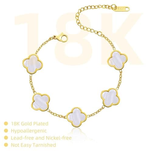 18K Gold-Plated Four Leaf Clover Bracelet for Women ，Adjustable lucky Bracelet Set Jewelry ，Jewelry Gifts for Women thumbnail 4