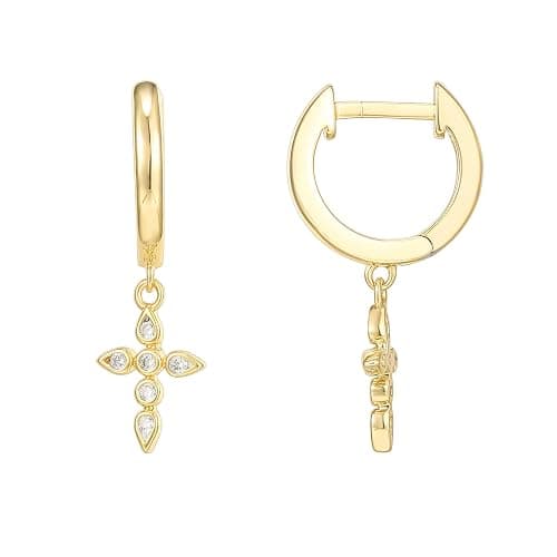 PAVOI 14K Gold Plated 925 Sterling Silver Posts Cross Earrings for Women | Small Religious Faith Cubic Zirconia Cross Studs Huggies Earrings - Image 1