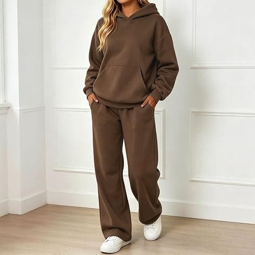 ZGTWHZY Womens Sweatsuits 2 Piece Set 2026 Fall Winter Long Sleeve Hoodie Casual Wide Leg Sweatpants Workout Travel Tracksuit thumbnail 2