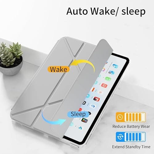 KVTVOU Clear Case for iPad (A16) 11th/10th Generation (2025/2022, 11/10.9 Inch), 2 in 1 Detachable Sliding Cover, Y-Multiple Stand Cover Support Vertical Screen Game Mode, Slim & Thin, Gray thumbnail 5